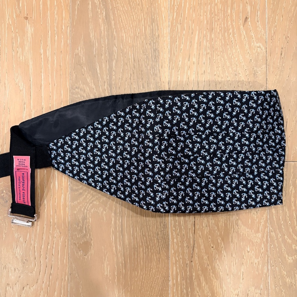 Vineyard Vines Navy Anchor Print Silk Cummerbund Adjustable Formal Tux Belt